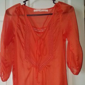 Gibson Orange Sheer Peasant Top